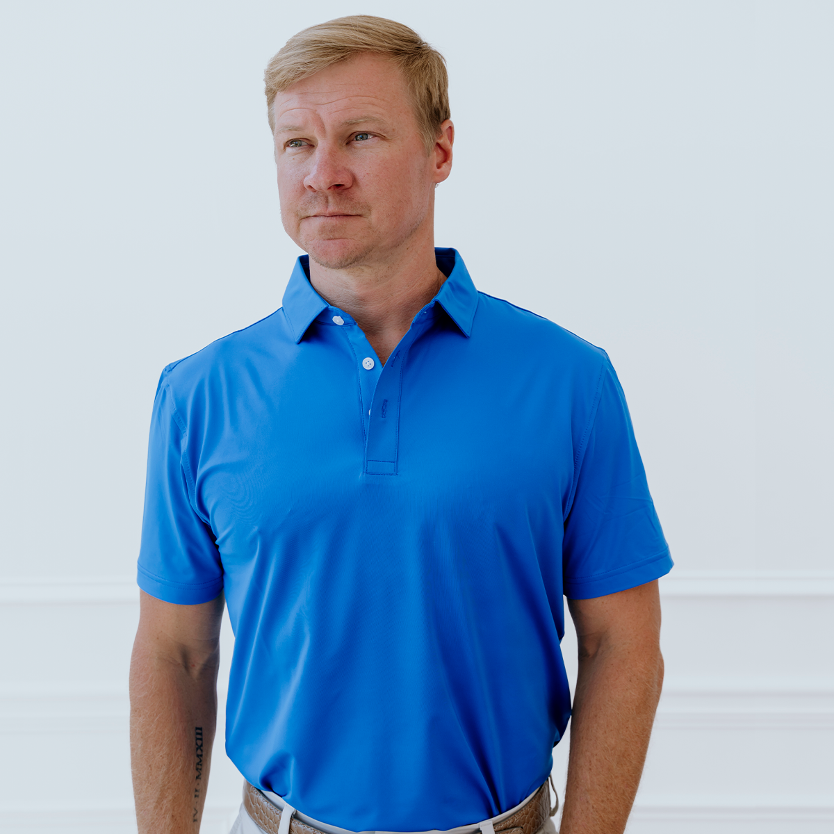 Front view of the Palmetto Clothing The Wayne Polo in Royal Blue featuring clean lines and premium construction. A versatile golf polo designed for exceptional comfort and everyday wear.